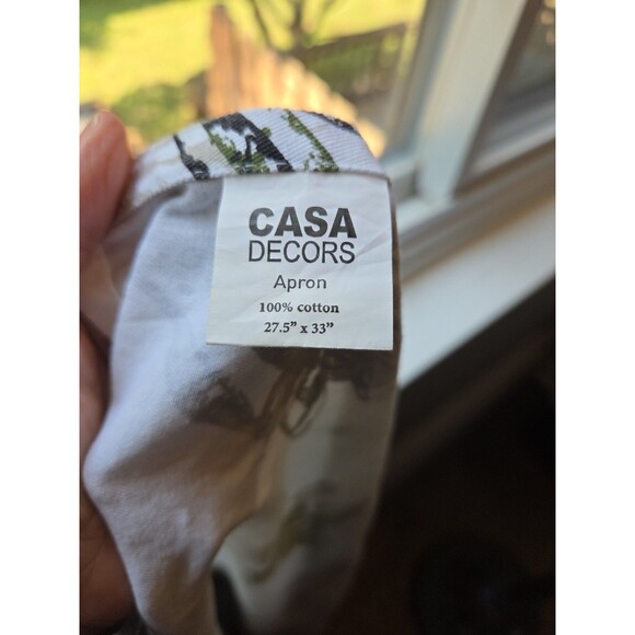Casa Decors Kitchen Tie Apron with Herbs Green White Adjustable Pockets - Picture 3 of 5